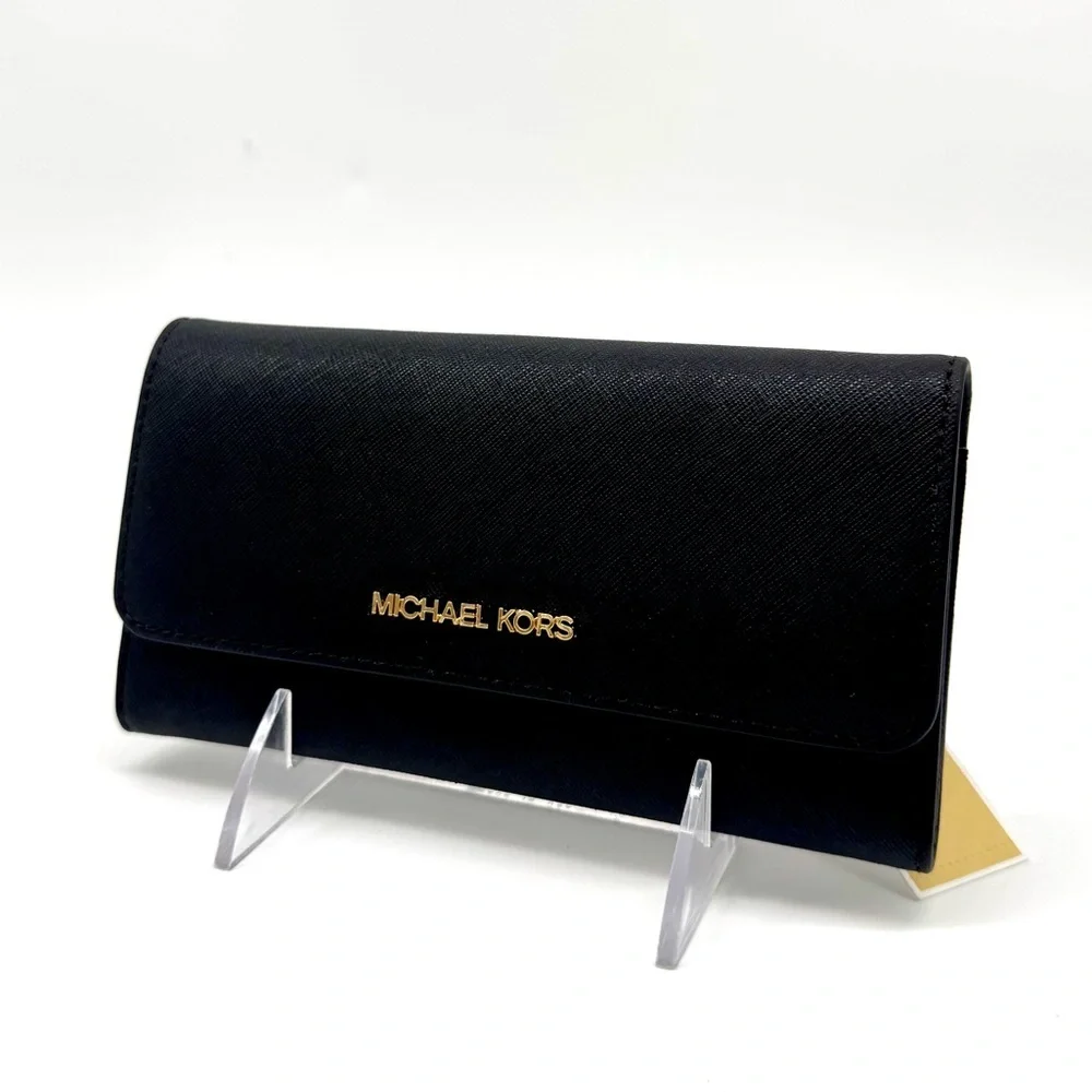 Michael Kors Large Jet Set Travel Trifold Wallet - Black/Gold